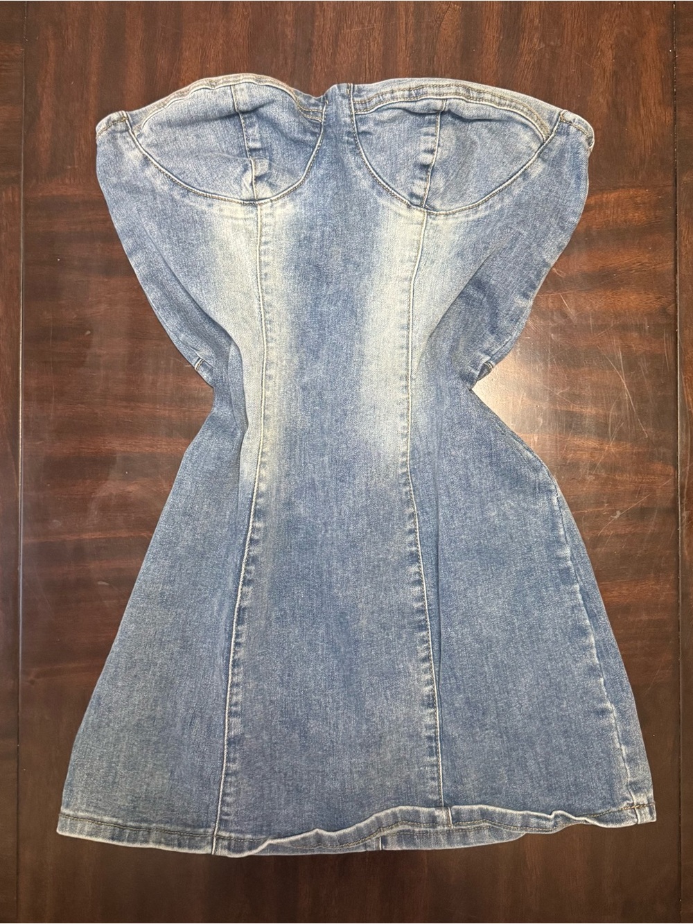 Edikted Light Blue Strapless Denim Corset Dress